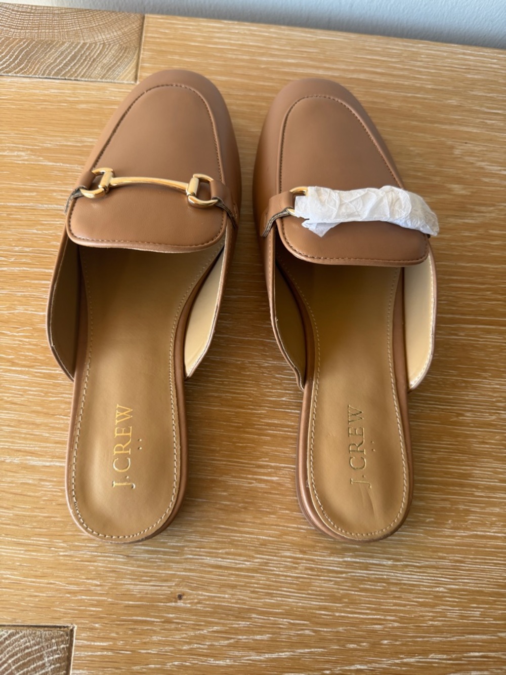 J. CREW FACTORY Women’s Horsebit Bit Loafer Mules Tan Gold Size 9.5 *NOTES* - Picture 3 of 16